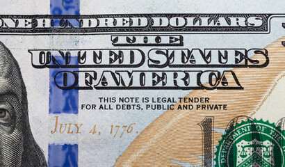 One hundred dollars , close - up . With small details.