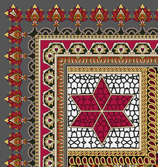 multi colored decorated hand drawn rendered traced ornamental all over base background repeat pattern geometrical chunri texture border ethnic tribal creative design