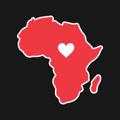 Love Africa vector sticker sign design. Isolated Africa map symbol with hearth label design. 