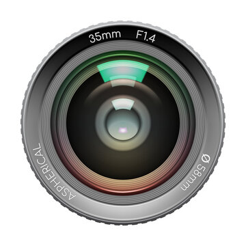 Highly detailed video or photo camera lens  35mm F1,4, PNG isolated on transparent background	
