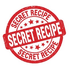 SECRET RECIPE text written on red round stamp sign.