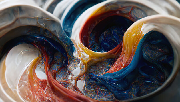 Imaginary picture of whirlwind of oil paints that blend together, abstract for a mobile phone or desktop wallpaper background. Digital 3D illustration.