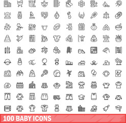 100 baby icons set. Outline illustration of 100 baby icons vector set isolated on white background