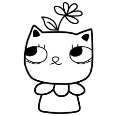 outline cat with flower