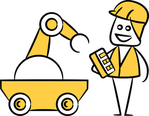 engineer and rescue robot stick figure illustration