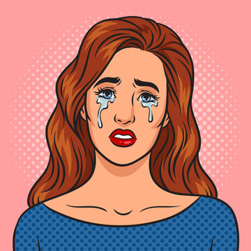 crying beauty young woman pinup pop art retro raster illustration. Comic book style imitation.