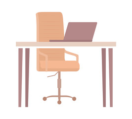 Workplace semi flat color vector object. Office work desk arrangement. Editable element. Full sized item on white. Interior simple cartoon style illustration for web graphic design and animation