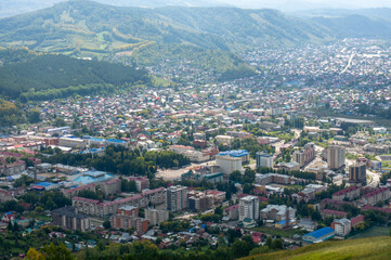 Fototapeta na wymiar Gorno-Altaysk, Russia, August 28, 2022. Panorama of the city from the observation deck.