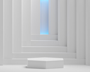Abstract minimal scene with geometric forms. Cylinder wood podium stage in white background. for show product cosmetic presentation, mock up, 3d rendering illustration
