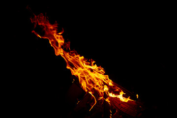 flames from a fire in the dark