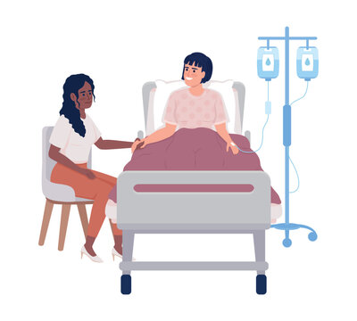 recommend clip art: Visiting patient at hospital semi flat color vector characters. Editable figures. Full body people on white. Support ill person simple cartoon style illustration for web graphic design and animation
