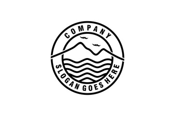 Vintage Hipster Retro Mountain Sea Ocean landscape nature view stamp logo design inspiration