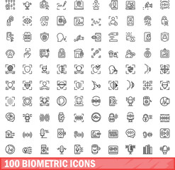 100 biometric icons set. Outline illustration of 100 biometric icons vector set isolated on white background