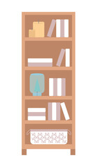 Bookshelf semi flat color vector object. Editable element. Full sized item on white. Interior design. Home library simple cartoon style illustration for web graphic design and animation