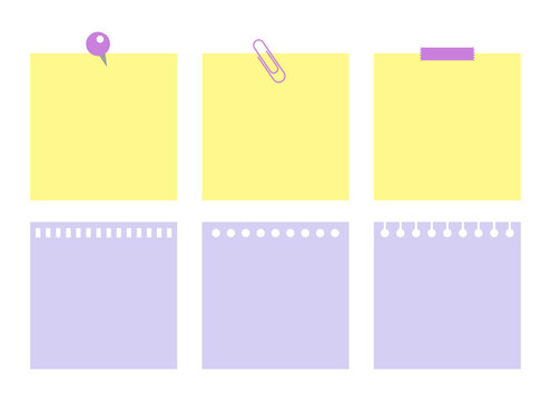 Simple note paper, notepad, blank frame template illustration set of note design.