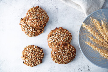 Healthy rye grain cookies with sunflower seeds