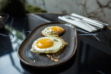 fried eggs with bacon