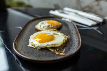 fried egg in a frying pan