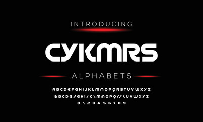 CYKMRS Sports minimal tech font letter set. Luxury vector typeface for company. Modern gaming fonts logo design.