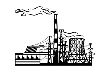 Heat power plant icon, traditional electricity production. Vector on transparent background