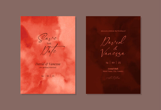 Watercolour red wedding invitation card template design