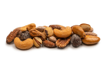A group of almonds, pistachios, walnuts, macadamia, cashews.