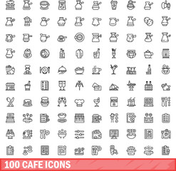 100 cafe icons set. Outline illustration of 100 cafe icons vector set isolated on white background