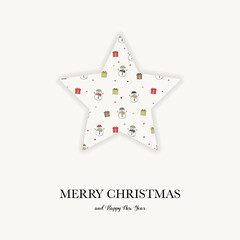 Design of Christmas greeting card with star and snowmen. Vector