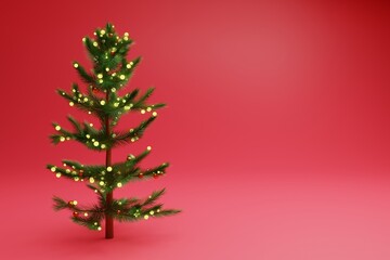 Decor by Christmas tree. Concept scene stage showcase, product, promotion sale, presentation, cosmetic. Merry Christmas, Xmas, new year, Happy Christmas, happy new year, 3D render