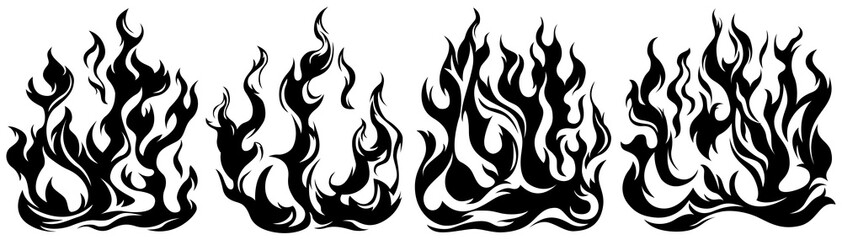 Fire flames isolated template. Tribal design. Car stickers. Icon fire illustration. Multiple shape tattoo design.