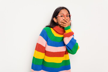 Young Indian woman isolated on white background scared and afraid.
