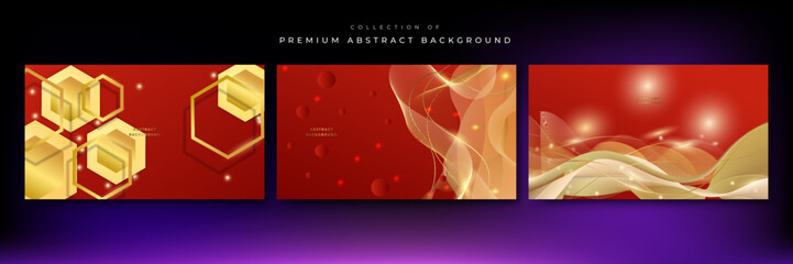 Red luxury background with golden line, diagonal line element and glitter light effect decoration