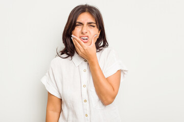 Young Indian woman isolated on white background having a strong teeth pain, molar ache.
