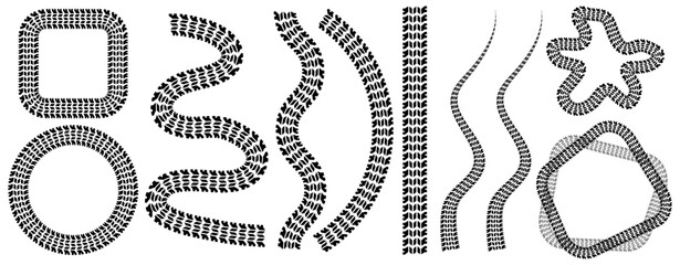 Tire track. Template of seamless brush, set of design elements, frames. Vector illustration