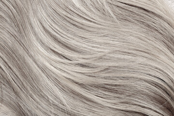Blond hair close-up as a background. Women's long blonde hair. Beautifully styled wavy shiny curls....