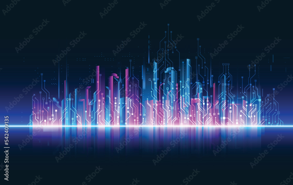 Poster circuit board texture background design. waves flow. quantum explosion technology. quantum computer 