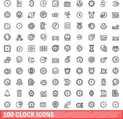 100 clock icons set. Outline illustration of 100 clock icons vector set isolated on white background