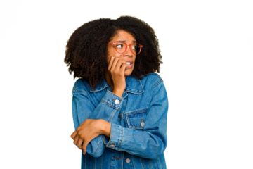 Young African American woman isolated biting fingernails, nervous and very anxious.