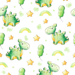 A pattern with dinosaurs. Watercolor pattern for children's fabric, wallpaper.