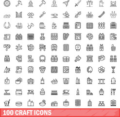 100 craft icons set. Outline illustration of 100 craft icons vector set isolated on white background