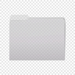 Clear tabbed plastic file folder on transparent background realistic vector mock-up. PVC folder with cut tab mockup