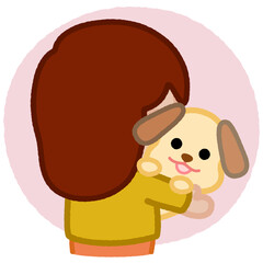 クレヨンタッチのイラスト / 抱きしめられる犬
