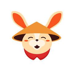 Happy rabbit muzzle in cone hat Chinese New Year 2023 icon vector flat illustration