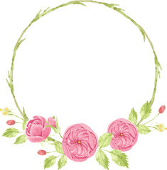 watercolor pink english rose wreath frame