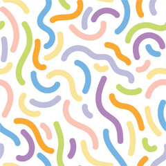 Fun colorful line doodle seamless pattern. Creative minimalist style art background for children or trendy design with basic shapes. Simple childish