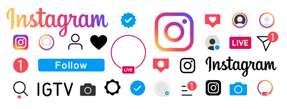 Instagram icon collection. Instagram mockup. Stories, liked, stream. Set instagram. Vector illustration