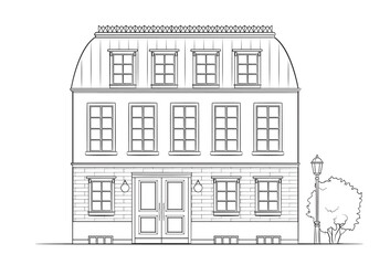Tenement building - classic black and white illustration