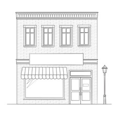 Town shop building - classic black and white illustration