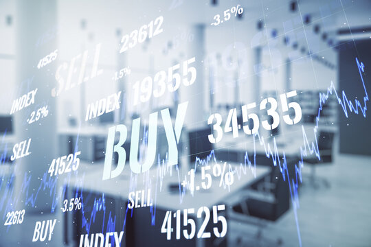 Double exposure of abstract creative financial chart hologram on modern corporate office background, research and strategy concept - Powered by Adobe