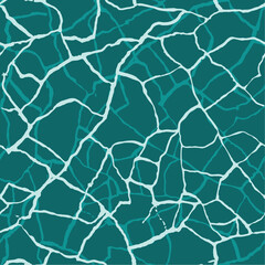 Abstract crack effect vector seamless pattern background. White irregular joined crackle lines on teal blue backdrop. Broken repair line or water surface effect.Craquelure texture design repeat